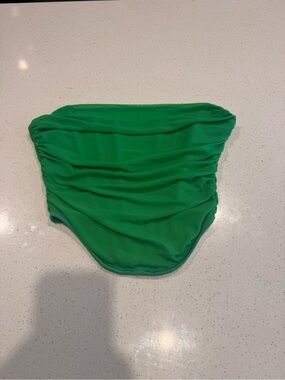 Green Strapless Ruched Crop Top